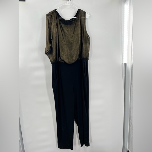 Lane Bryant black gold lame jumpsuit catsuit pantsuit size 18/20 - Picture 1 of 10